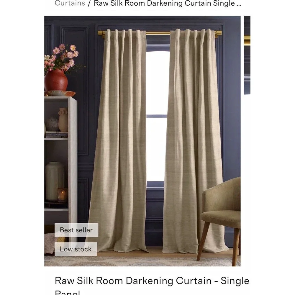 Quince Raw Silk Room Darkening Lined Rod Pocket Curtain Panel 48x96 Sand Single